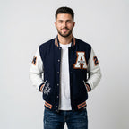 Shop Men Navy Signature Varsity Jacket