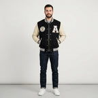 Faux Leather Outer Shell Men's Varsity Jacket