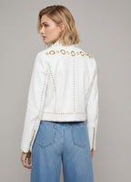 Women's White Studded Leather Jacket - Left