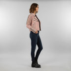 Women's Pink Studded Moto Leather Jacket - Left