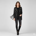 Women's Black Leather Fringe Jacket - Front