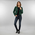 Women's Emerald Studded Moto Leather Jacket - Front