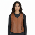 Women's Brown Leather Vest - Front