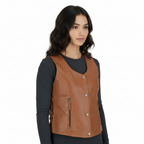 Women's Brown Leather Vest - Left