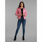 Hot Pink Studded Leather Jacket - Front