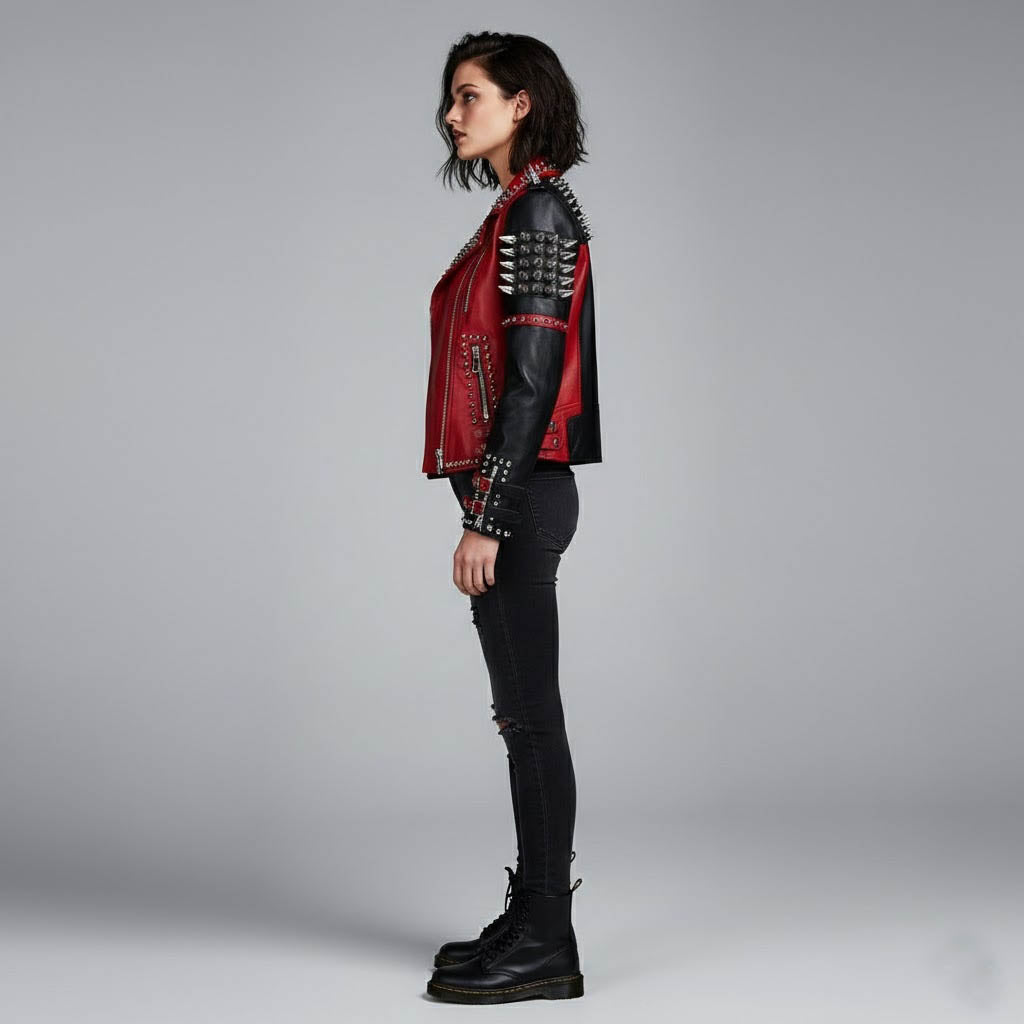 Women's Handmade Punk Studded Leather Jacket - Back