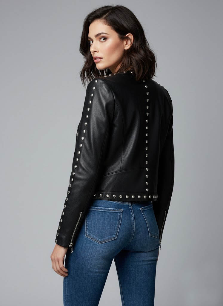 Women's Studded Leather Jackets Collection - Left