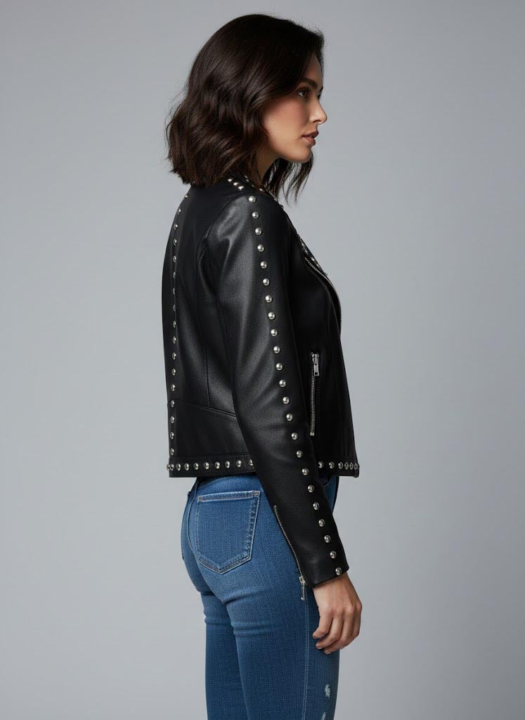 Women's Studded Leather Jackets Collection - Back