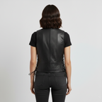 Women's Black Motorcycle Leather Vest - Back