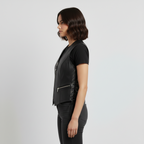 Women's Black Motorcycle Leather Vest - Left