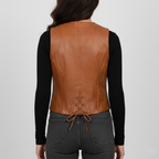 Women's Brown Distressed Leather Vest - Back