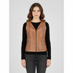Women's Studded Distressed Leather Vest - Front