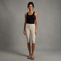 Women's White Leather Capris - Front
