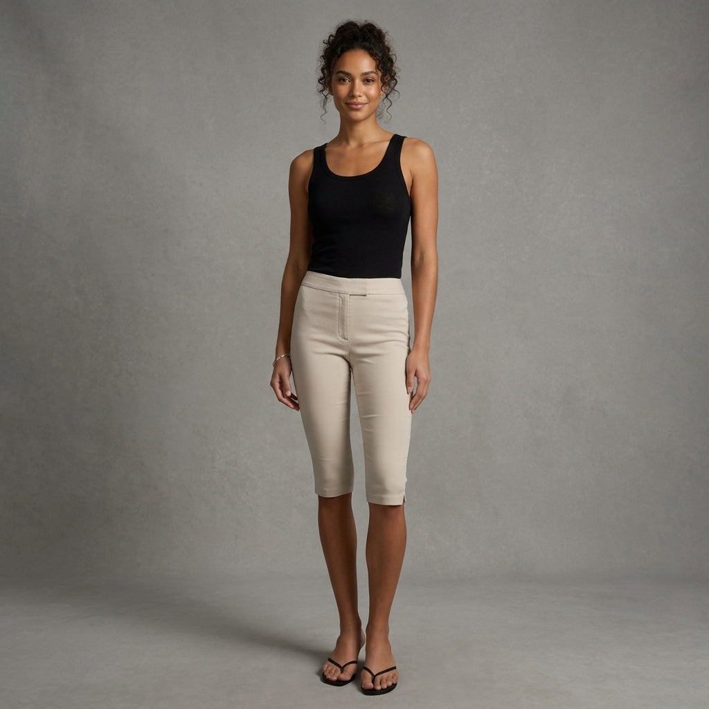 Women's White Leather Capris - Front
