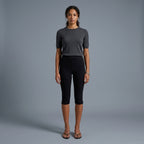 Women's Black Leather Capris - Front