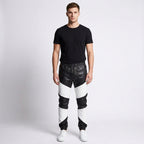 Men's Black and White Leather Pants