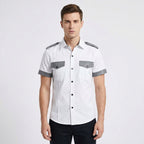Men's Genuine Leather White Shirt Police Style