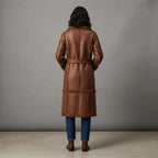 Women's Brown Shearling Leather Coat - Back