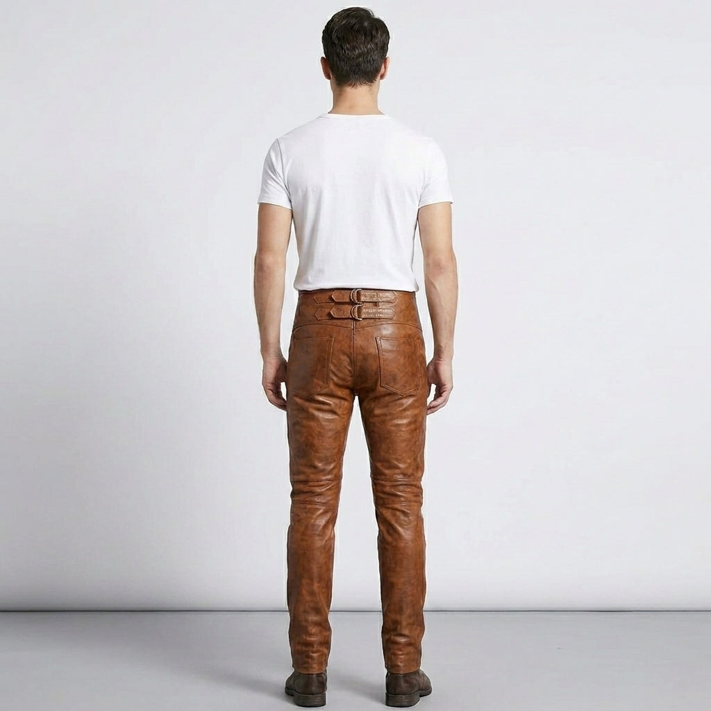 Men's Distressed Leather Pant In Brown