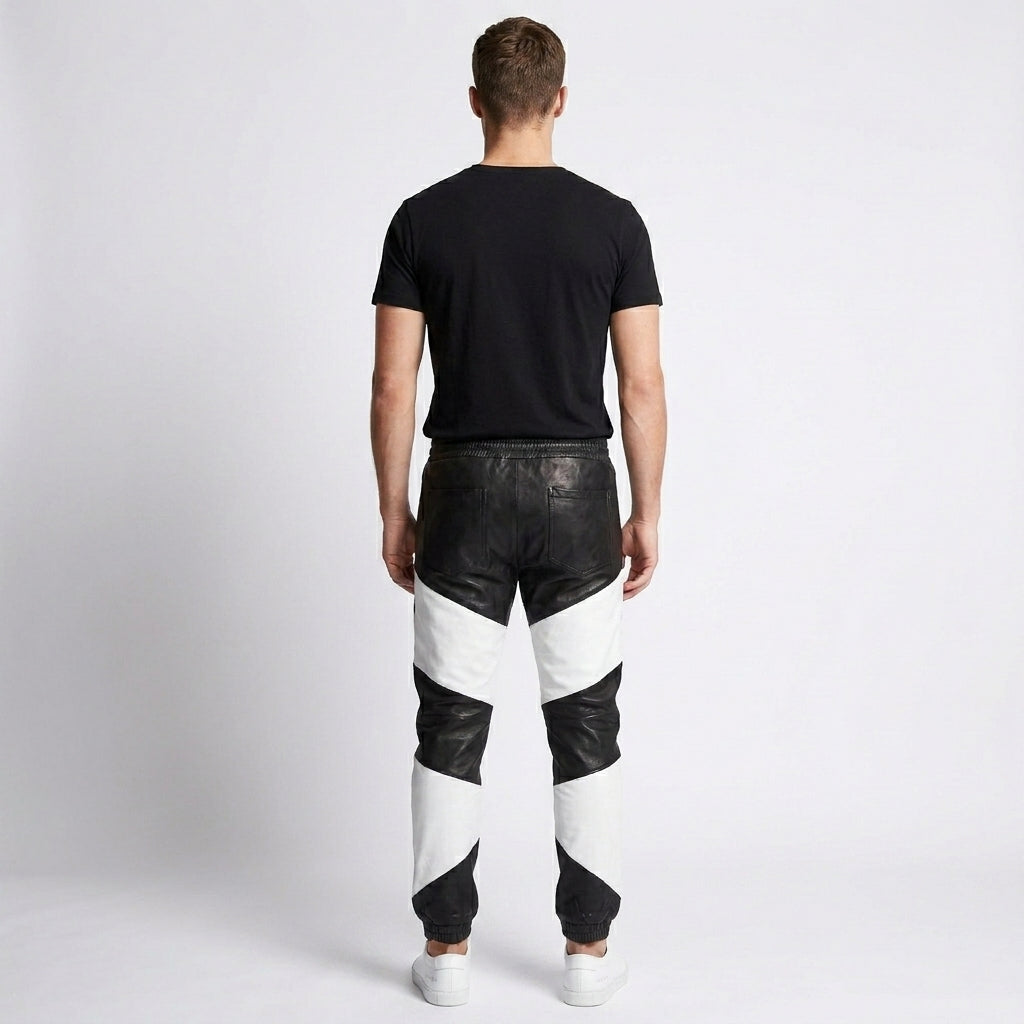 Men's Black and White Leather Pants