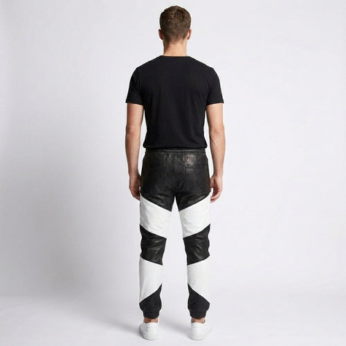 Men's Black and White Leather Pants - Elvora™