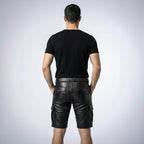 Handmade Black Leather Cargo Shorts