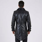 Men s Military Leather Punk Jacket in Black