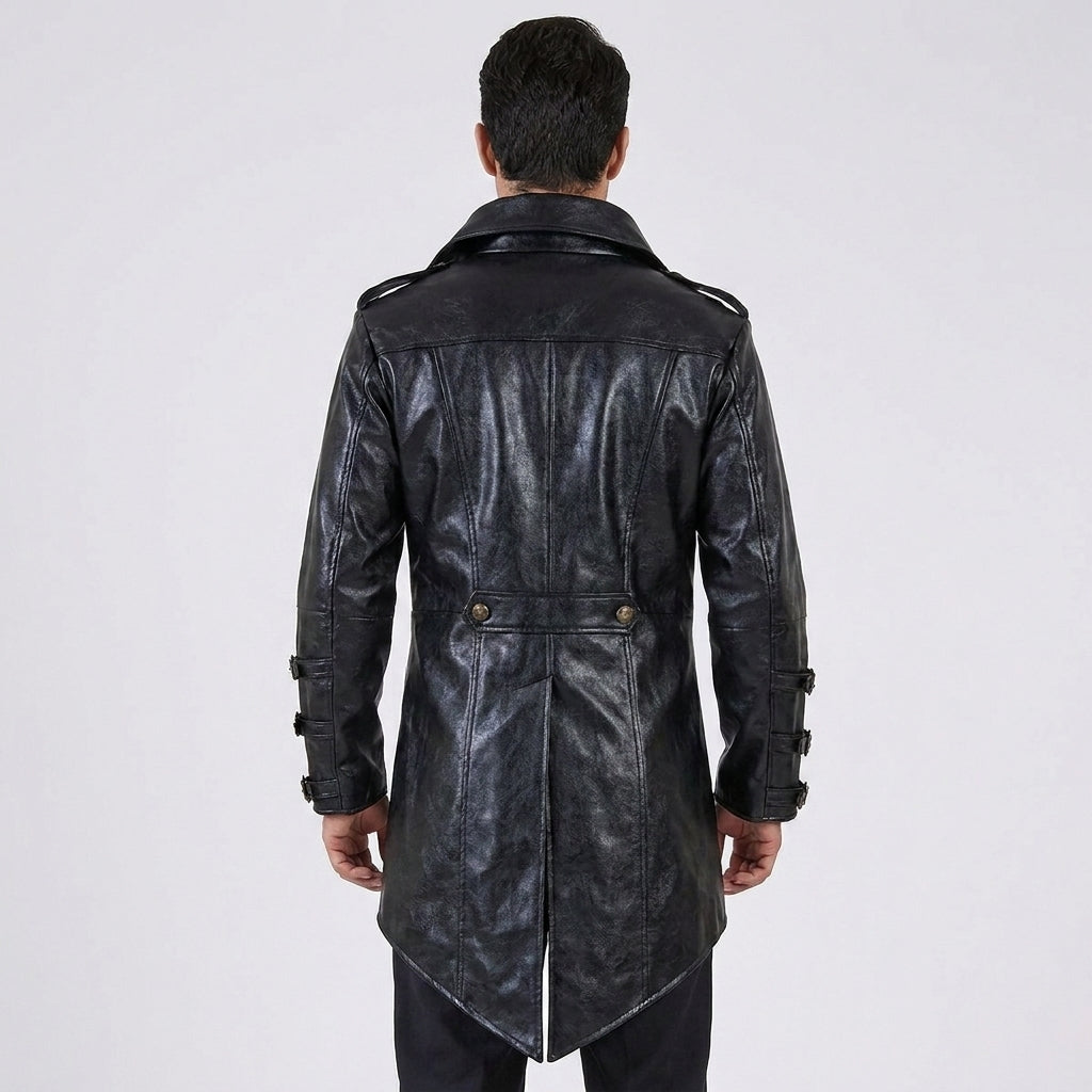 Men s Military Leather Punk Jacket in Black