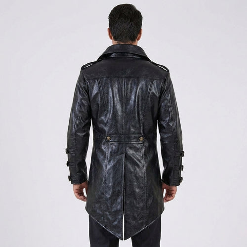 Men's Black Military Leather Punk Jacket - Elvora™