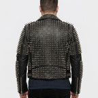 Handmade Punk Men Silver Studded Leather Jacket