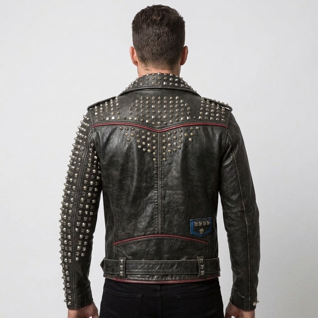 Brando Multi Studs Hand Stitched Punk Jacket