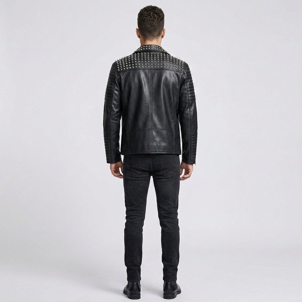 Men's Black Leather Punk Jacket