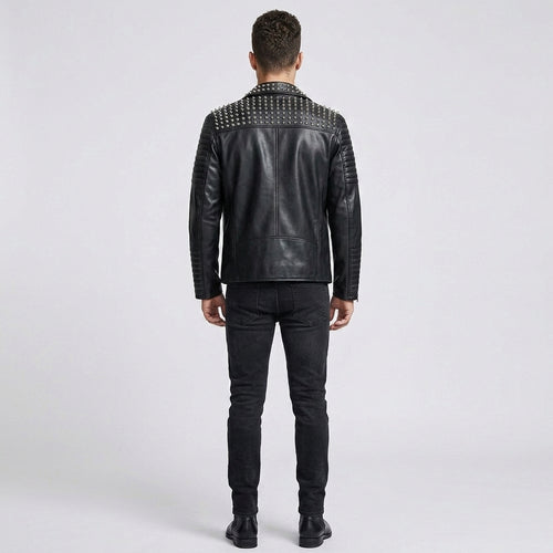 Men's Black Leather Punk Jacket - Elvora™