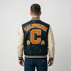 Men's Black Varsity Jacket With Leather Sleeves
