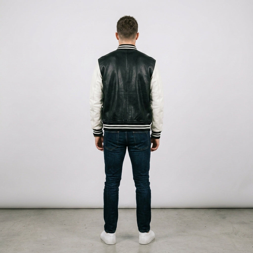 Men's Black and White Varsity Jacket