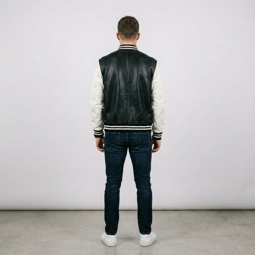 Men's Black and White Varsity Jacket - Elvora™