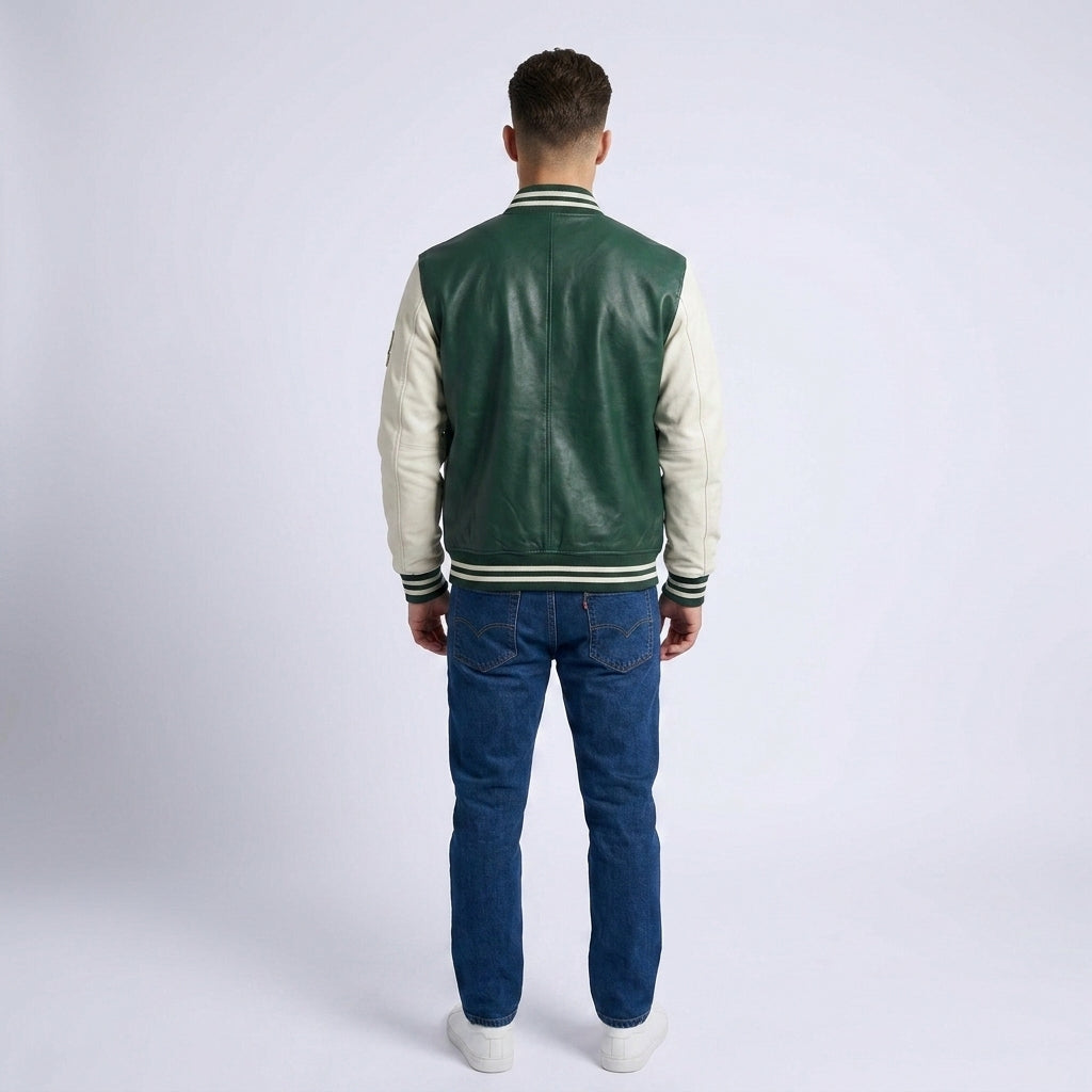 Men's  Varsity Baseball Jacket with Snap Front and Patches