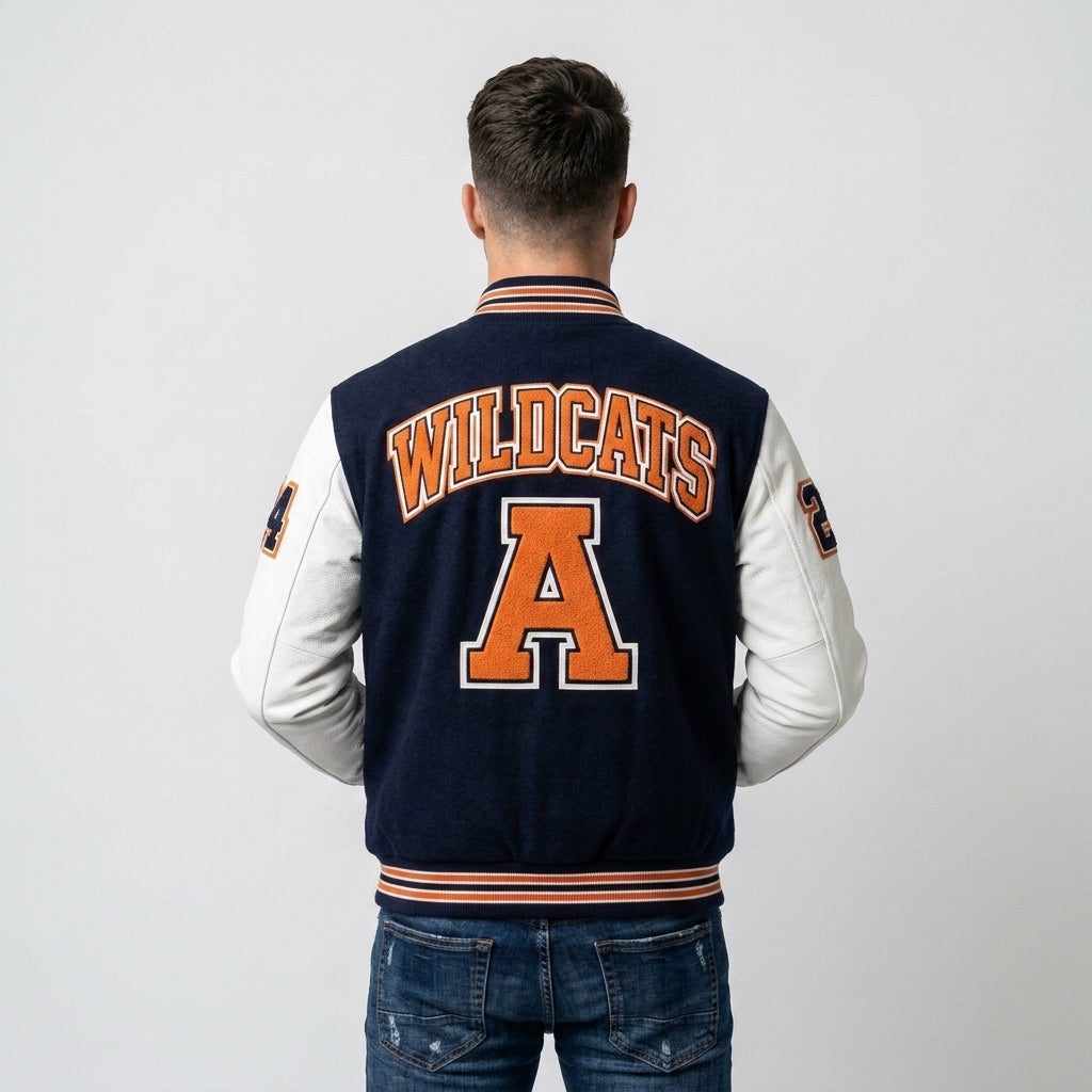 Shop Men Navy Signature Varsity Jacket