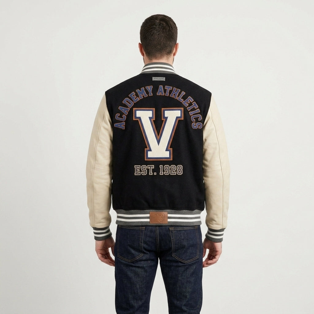 Faux Leather Outer Shell Men's Varsity Jacket