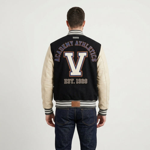 Faux Leather Outer Shell Men's Varsity Jacket