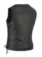 Women's Black Leather Vest Lace Up Sides - Left