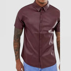Premium Burgundy Real Leather Shirt Men