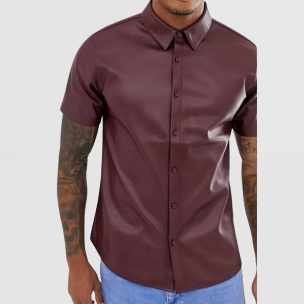 Premium Burgundy Real Leather Shirt Men