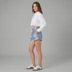 Women's PU Leather Shorts in Dusty Blue - Left