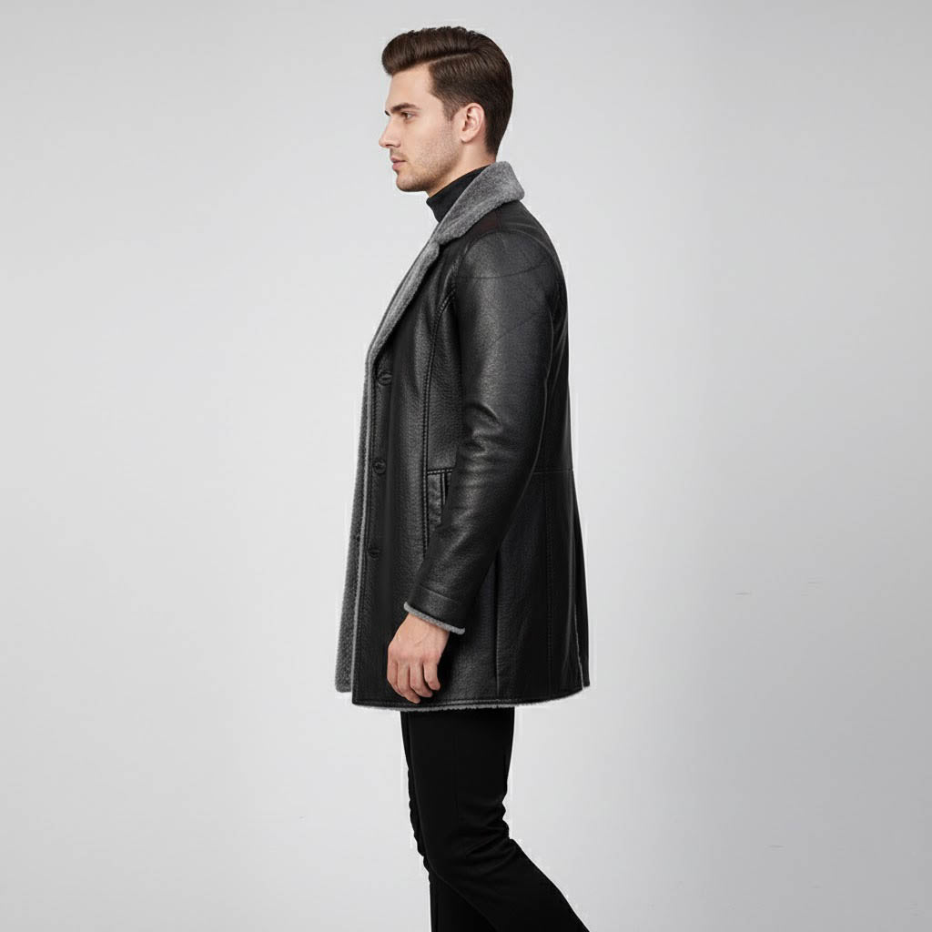 Men's PU Leather Windproof Casual Loose Fit Jacket - Back