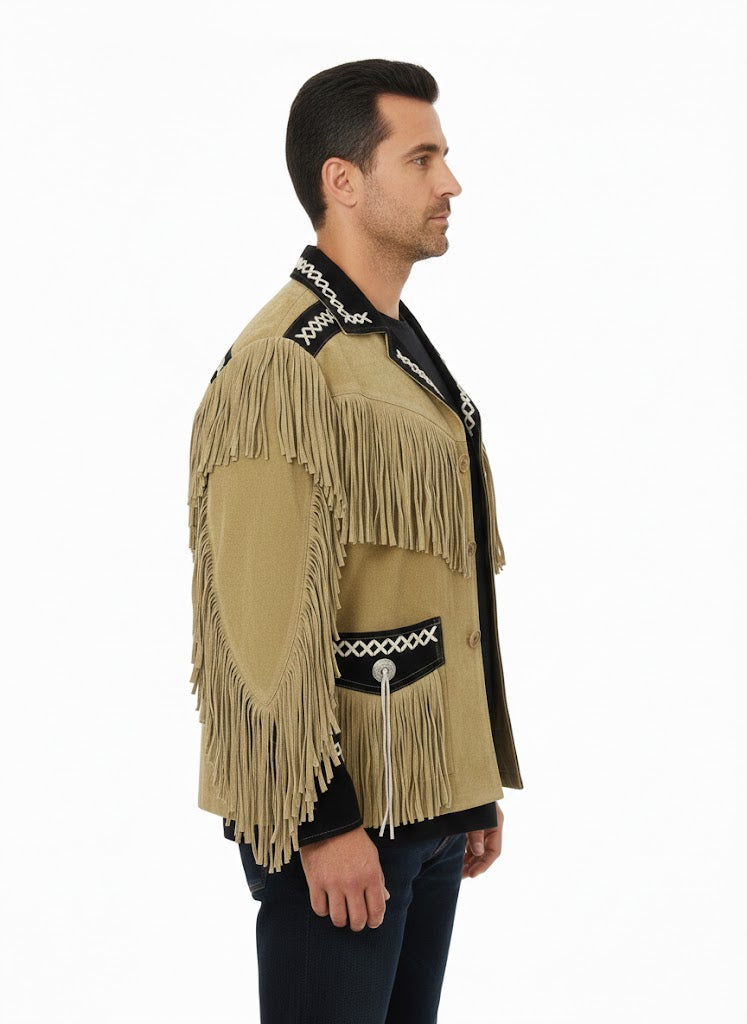 Men's Traditional Native American Classic Suede Leather Jacket - Back