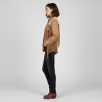 Women's Brown Suede Fringe Western Jacket - Left