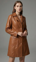 Women's Lambskin Leather Duster Coat - Front