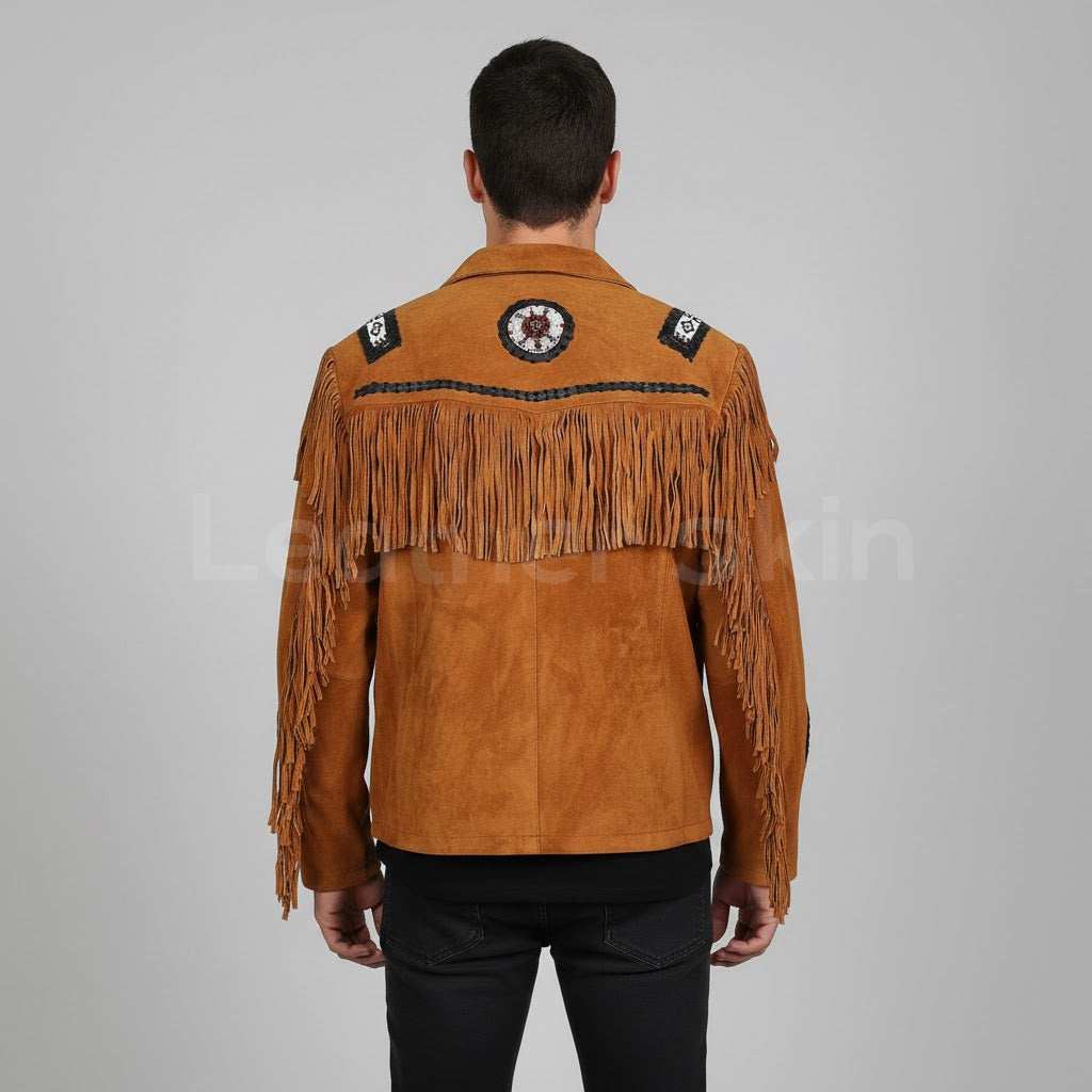Brown Western Suede Leather Jacket - Left