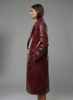 Women's Double-Breasted Leather Trench Coat - Back
